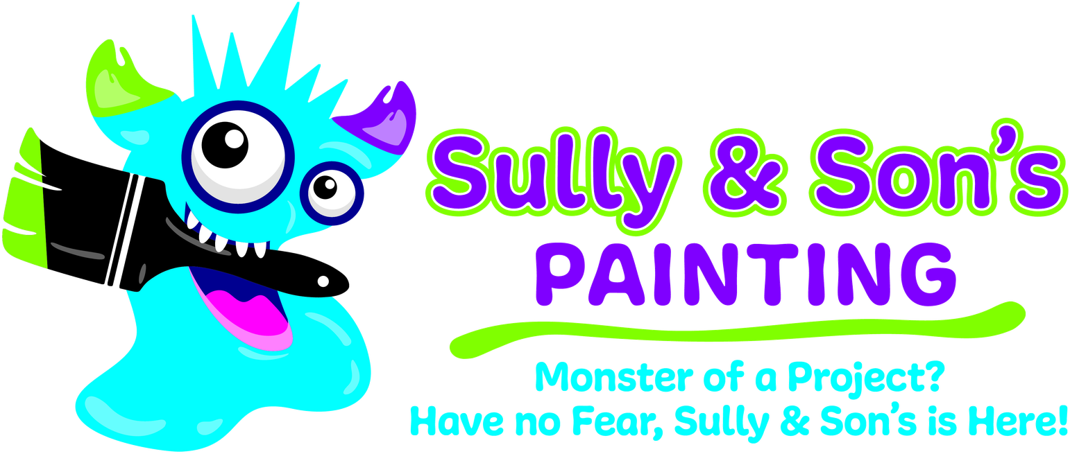 Sully and Son's Painting logo: a friendly aqua paint monster with a brush